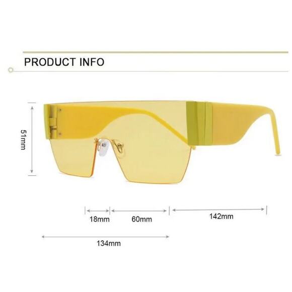 Square Oversized Flat Top Fashion Sunglasses for Women Vibrant Summer Yellow NEW - Picture 5 of 5